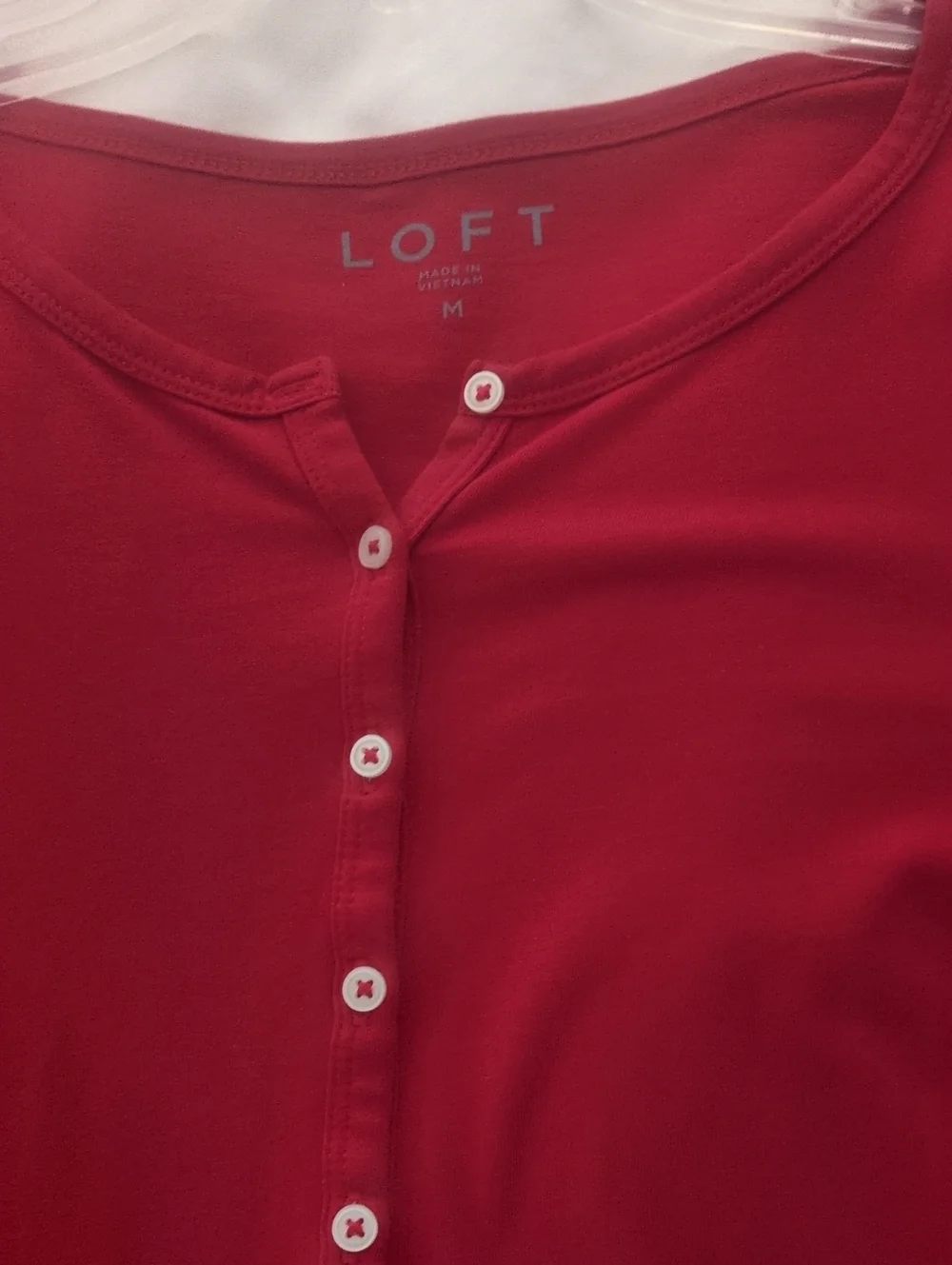 LOFT Red Henley Puff Sleeve Top